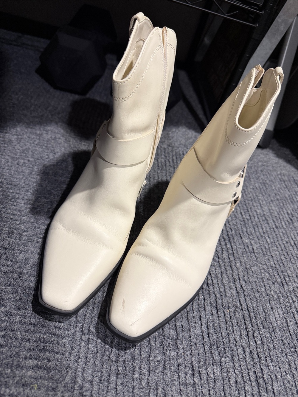 Cream Pointed Toe Ankle Booties with Side Buckle Detail
